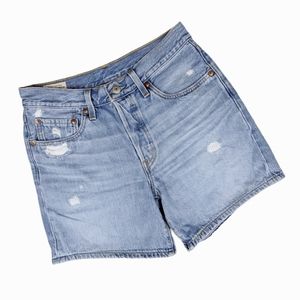 LEVI'S 501 Red Tab Button Fly Distressed Mom Jean Shorts Sz 26